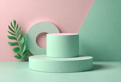 The primary subject of the image is a green cake, which is placed on a green surface. The setting appears to be a pink and green background, creating a visually appealing and vibrant scene. The visual style of the image is a combination of photo and digital art, giving it a unique and creative appearance. The dominant colors in the image are green and pink, creating a lively and cheerful atmosphere.